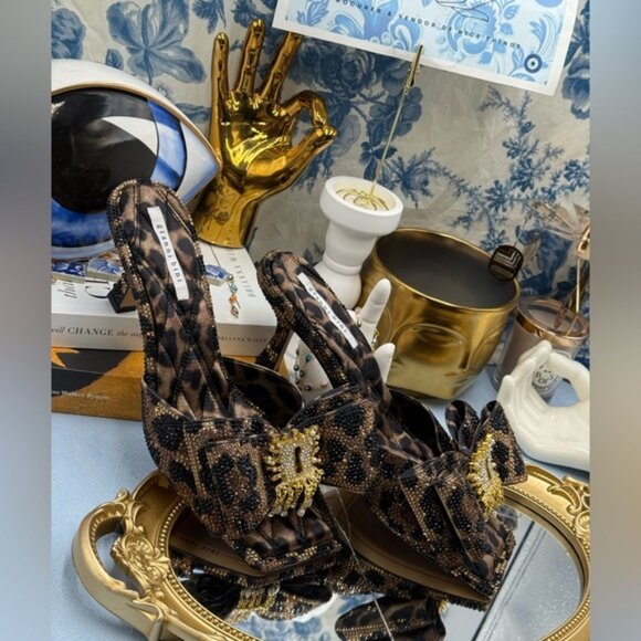 🆕 GIANNI BINI 🧿NWOB PeekaTwo Leopard Print Crystal Keyhole Ornament Sandal Sz8 - Picture 5 of 15